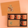 Tasarımlı Sürekli Kullanılabilir Ahşap Kutuda 4’lü Turuncu Renkli Türk Kahvesi Fincan Takımı