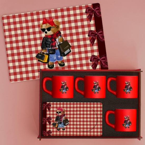 Tasarımlı Sürekli Kullanılabilir Ahşap Kutuda 4’lü Türk Kahvesi Fincan Takımı