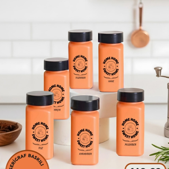 Seraclass 6’lı Set 140 cc Renkli Cam Baharatlık Home Sweet Home - [Varyant Taslak]