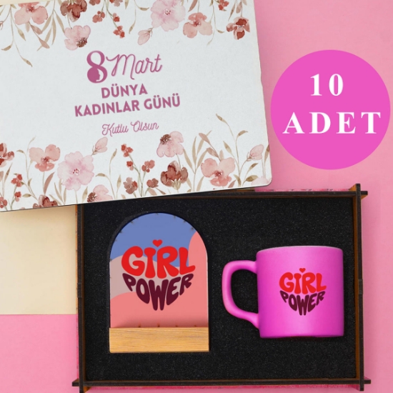Kadınlar Günü 10’lu Set |– Ahşap Kutu, Kahve Fincanı & Masa Üstü Çerçeve resmi
