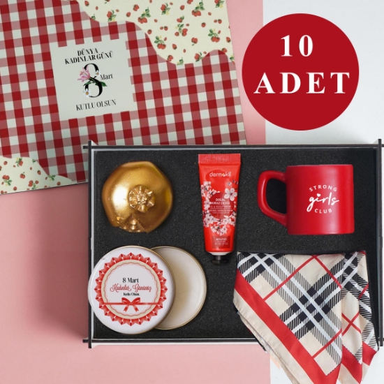 Kadınlar Günü 10’lu Set | -  Biblo, Seramık Fincan, Kokulu Mum ve Fular, Krem resmi