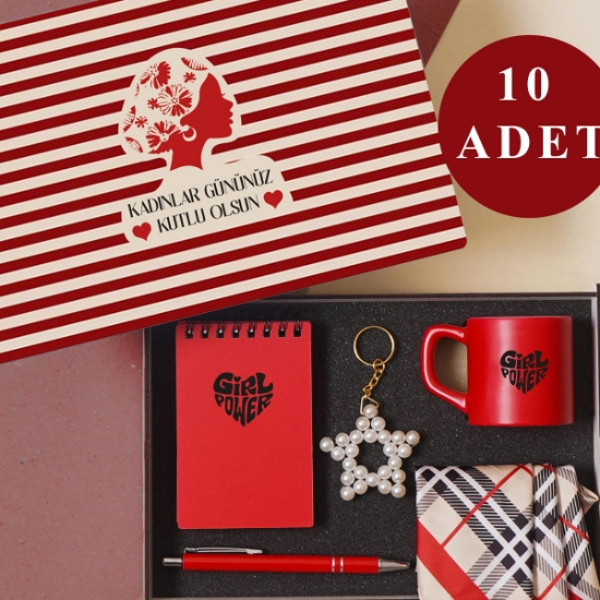 Kadınlar Günü 10’lu Set |  – Defter, Fular, Fincan ve Yıldız Anahtarlıklı resmi