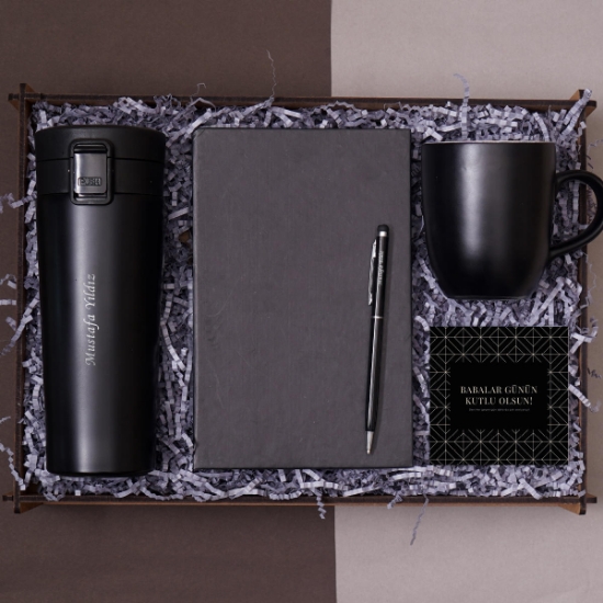 Babaya Kişiye Özel Premium Hediye Seti - Termos, Kupa Bardak, Defter, Kalem
