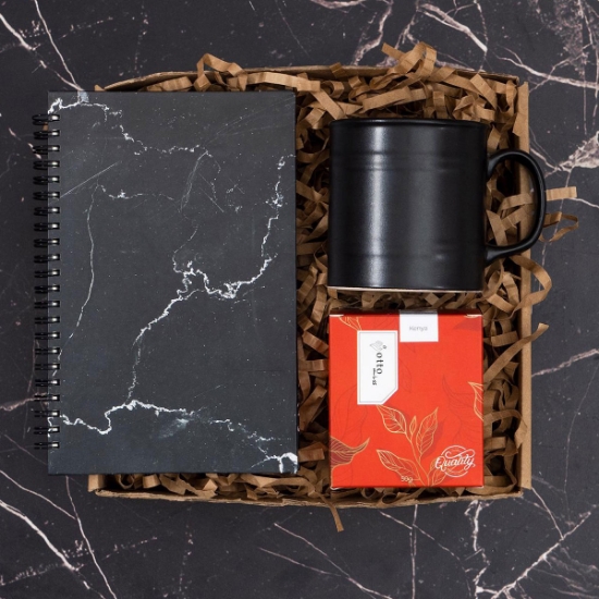 Mermer Desen Defter, Çay, Kupa Hediye Kutusu 