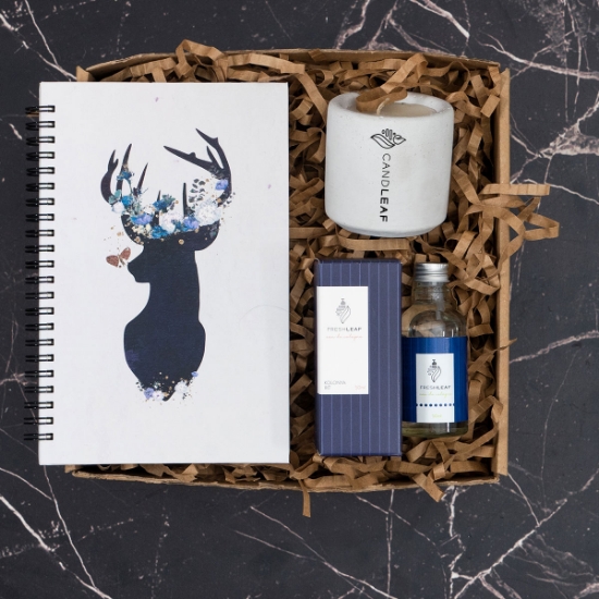 Geyik Tasarım Defter, Mum, Kolonya Hediye Kutusu