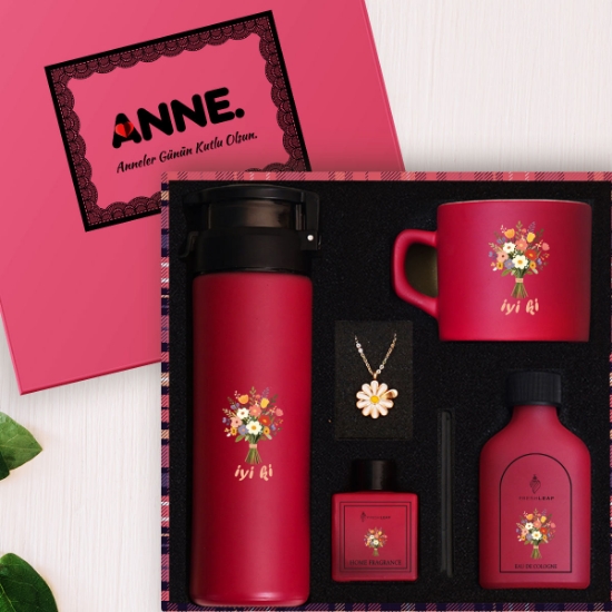 Premium Anneler Günü Hediye Kutusu – Cam Suluk, Fincan, Kolye, Koku Seti - Özel Kutu resmi